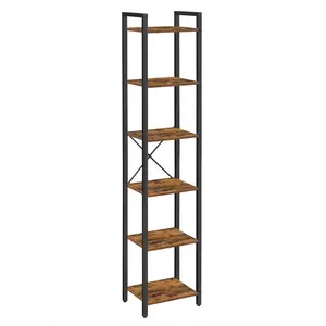 Lakesha Etagere Bookcase Rustic Brown/Black / 187.5cm H x 40cm W x 30cm D