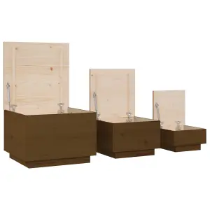 Berkfield Storage Boxes with Lids 3 pcs Honey Brown Solid Wood Pine