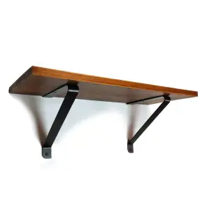 Solid Pine Rustical Shelf Dark Oak with Black GALA Bracket 25x120cm