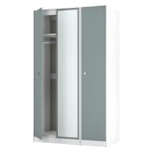 San Jose Ready assembled Contemporary Duck egg blue & white Tall Triple Wardrobe With 1 mirror door (H)1960mm (W)1108mm (D)530mm