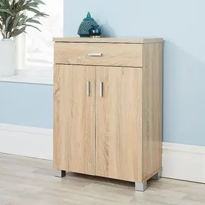 Home Source Venetia 2 Door 1 Drawer Shoe Storage Cabinet Unit Oak Effect