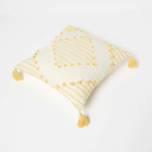 Homescapes Yellow Geometric Tassel Cotton Cushion 45 x 45 cm