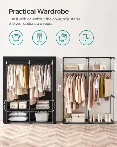 SONGMICS Wardrobe, Clothes Storage Wardrobe for Bedroom with 2 Clothes Rails, Portable, Collapsible, Clothes Rack, Black