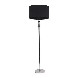 ValueLights Marissa Chrome Stacked Ball Floor Lamp with Black Drum Shade - LED Bulb Included