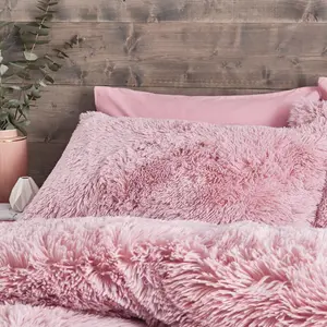 Cuddly Faux Fur Duvet Cover Set with Pillowcases Blush / 220 x 260cm Duvet Cover + 2 Standard Pillowcases