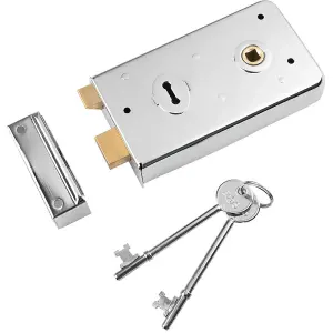 Traditional Contract Rim Deadlock 140 x 76mm Polished Chrome Door Latch