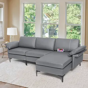 Costway Modern 3-Seater Sofa Couch Sofa Furniture L-Shaped Modular Sofa Set