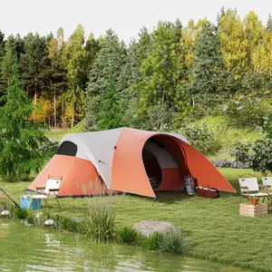 Outsunny 3000mm Waterproof Camping Tent w/ Porch & Sewn in Groundsheet, Orange