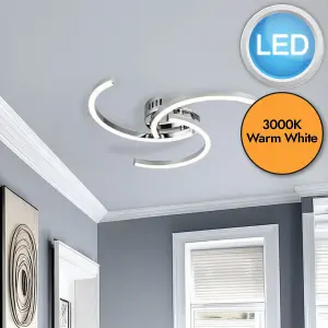 First Choice Lighting Curve Chrome LED Flush Ceiling Light