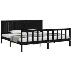 Berkfield Bed Frame with Headboard Black 200x200 cm Solid Wood