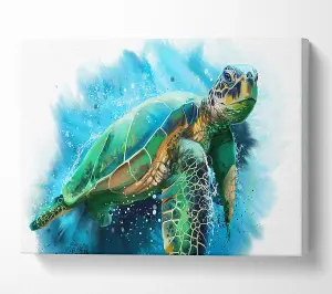 The Sea Turtle Watercolour Canvas Print Wall Art - Medium 20 x 32 Inches