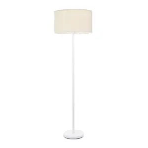 ValueLights Charles White Metal Single Stem Floor Lamp with Natural Drum Lamp Shade