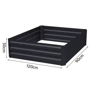 120cm W x 90cm D Galvanized Rectangular Raised Garden Bed Planter Box in Black