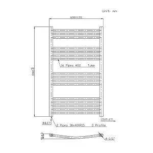 Rinse Curved Bathroom Heated Towel Rail Warmer Radiator Central Heating Anthracite - 1000x600mm