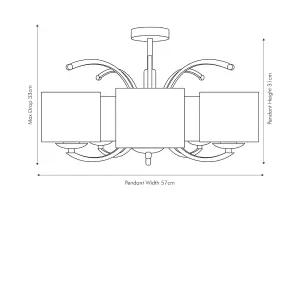 Silver Curved 5 Lights Semi Flush Chandelier