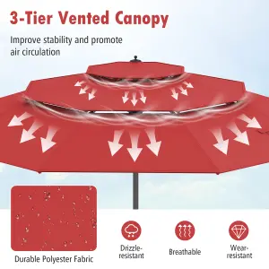 Costway 296cm 3 Tier Outdoor Umbrella Auto-tilt Patio Umbrella W/ Double Vented