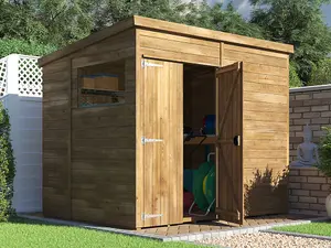 Dunster House Bike Shed Storage 2.4m x 1.8m Garden Building Wooden Overlord Pent Roof With Window