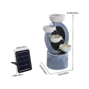 4 Bowls Solar-Powered Water Fountain Outdoor Garden Decor with Lights