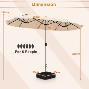 Costway 4 x 2M Patio Umbrella Outdoor Double-sided Market Umbrella W/ Umbrella Base Beige