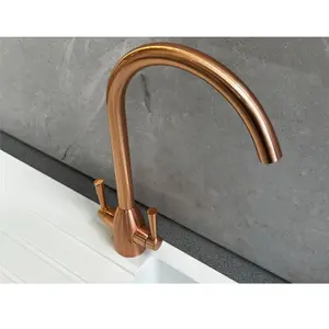 Liquida W05CP Swan Neck Swivel Spout Twin Lever Copper Kitchen Mixer Tap