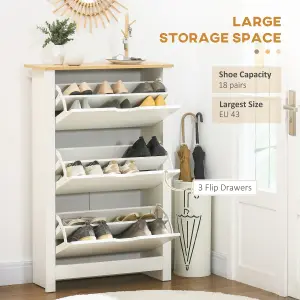 HOMCOM 18-Shoe Storage Cabinet 6 Shelves 3 Drawers Tabletop 4 Legs Modern White