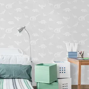 Holden Decor Dino Dictionary Grey Children's Smooth Wallpaper