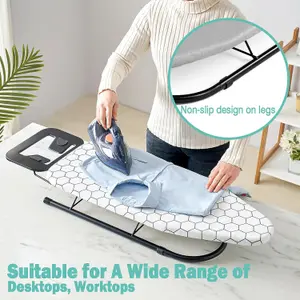 76 x 30cm Tabletop Ironing Board with Extra Cover Lightweight Foldable Non Slip