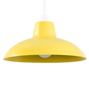 ValueLights Civic Metro Yellow Ceiling Pendant Shade and B22 GLS LED 10W Warm White 3000K Bulb