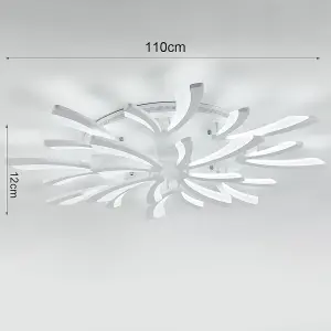 12 Lamp Unique V Shaped Petals Acrylic Shade LED Semi Flush Ceiling Light Fixture Cool White