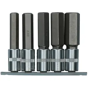 5pc 1/2" Drive 14-24mm Hex Bits Socket Set 100mm Long Deep Reach on Rail CrV