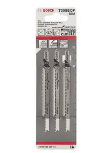 BOSCH T308BOF Extra-Clean for Hard Wood Jigsaw Blades (3/Pack) (To Fit: Bosch PST, GST, EasySaw & UniversalSaw Jigsaw Models)