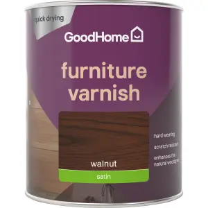 GoodHome Walnut Satin Multi-surface Furniture Wood varnish, 750ml