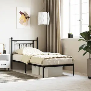 Berkfield Metal Bed Frame with Headboard Black 90x200 cm