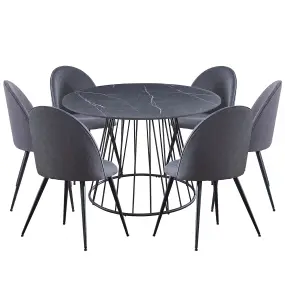 Hallowood Furniture Cullompton Large 120cm Round Table with 6 Grey Curved Back Chairs