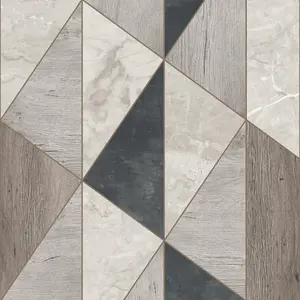 Grandeco Woodblock Geometric Vigo Textured Wallpaper,  Grey