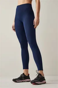 Womens Next Navy Blue Ribbed Seamless High Waist Leggings - Navy Blue