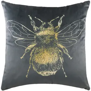 Evans Lichfield Gold Bee Rectangular Velvet Feather Rich Cushion