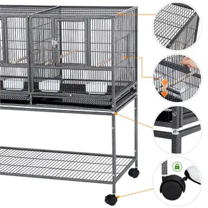 Yaheetech Black Stackable Wide Bird Cage Divided Breeder Cage with Rolling Stand