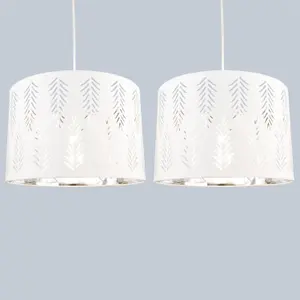 First Choice Lighting Set of 2 Spruce White Cut Out Shades with Chrome Inner