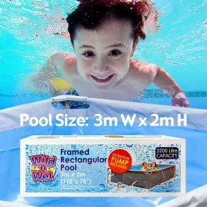 Large Rectangular Pool & Pump 3m x 2m - Wild 'n Wet