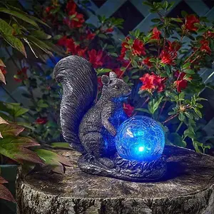 Solar Powered Multicoloured LED Squirrel Statue Garden Ornament