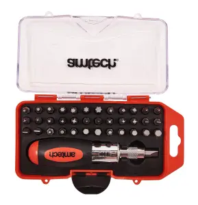 Amtech L1965 38 Piece stubby ratchet screwdriver and bit set