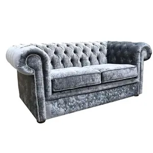 Chesterfield Crystal 2 Seater Sofa Modena Anthracite Black Velvet Fabric In Classic Style