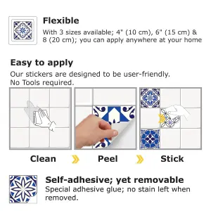 24 Pieces 15x15cm Spanish & Moroccan Blue Tile Stickers