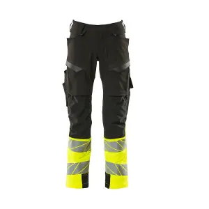 Mascot Accelerate Safe Trousers with Kneepad Pockets - Black/Hi-Vis Yellow   (44.5) (Leg Length - Long)