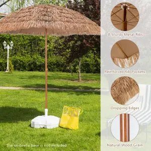 Costway 205cm Thatched Tiki Patio Umbrella Hawaiian Hula Beach Umbrella W/ 8 Ribs