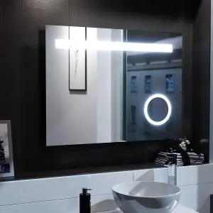 Nes Home Rectangle Illuminated LED 800mm x 600mm Bathroom Mirror Demister