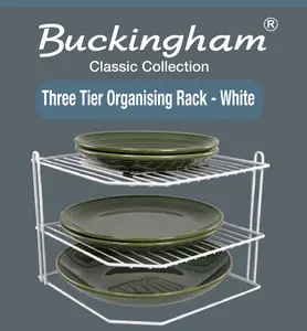 Buckingham 3 Tier Corner Plate Kitchen Cupboard Organiser Tidy Storage Rack 28 cm , White