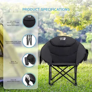 Get Fit Moon Camping Chair - Portable Outdoor Premium Folding Chair With Pocket, Cup Holder & Carry Bag - Weight Capacity Of 130Kg