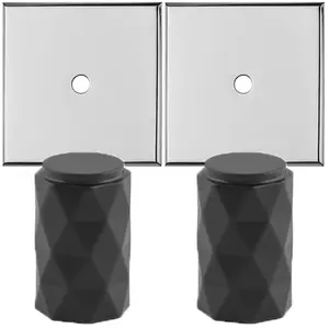 2 PACK - Cabinet Door Knob & Contrasting Backplate Set - Diamond Kitchen Pull - Matt Black & Chrome